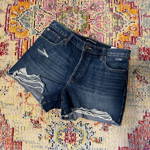 NWT CALVIN KLEIN Jeans Women's High Rise Cut Off Blue Denim Ripped Shorts 26" - Picture 4 of 6